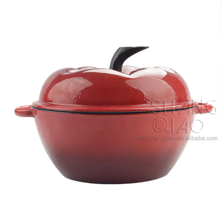Festive Pumpkin Casserole Cast Iron Red Enamel Tomato Shape Stew Pot Cocotte