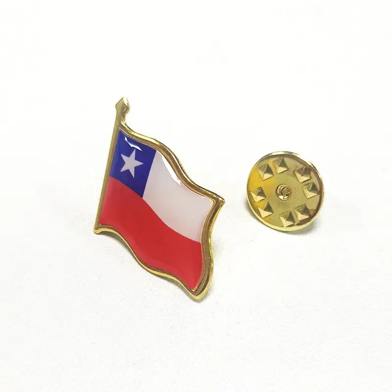 Broche de metal con forma de bandera chilena, Colección caliente, broche de metal de gama alta, insignias, accesorios de ropa al por mayor del mundo, agujas