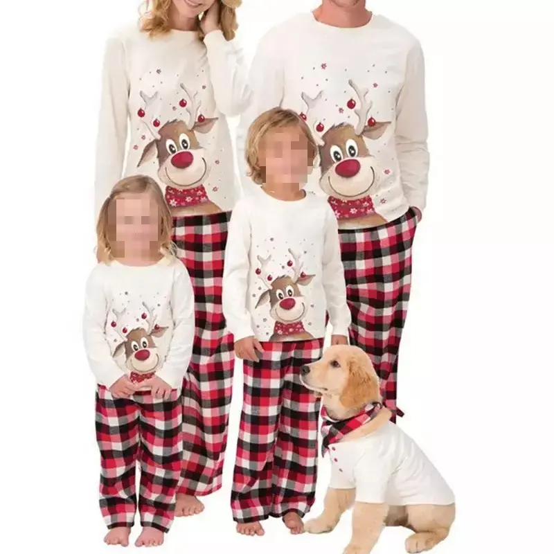 2021 stampa personalizzata natale inverno caldo morbido pantaloni pigiama pigiama in cotone bianco Set abbinato pigiama natalizio per la famiglia