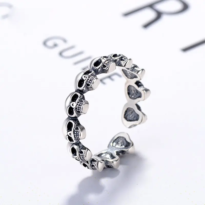 Vintage 925 Sterling Silver Skeleton Skull Shape Open Adjustable Rings For Women Gifts