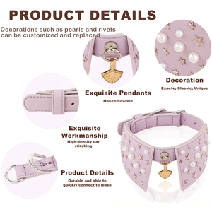 <span class=keywords><strong>Collar</strong></span> de perro con perlas ostentosas de microfibra de lujo con decoración personalizada, <span class=keywords><strong>Collar</strong></span> de perro con diamantes de imitación de cuero vegano al por mayor para cachorro mediano - Product Image 2