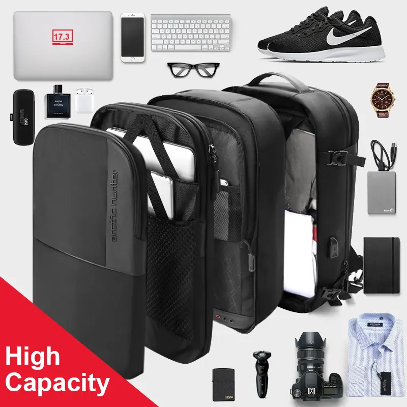 ARCTIC HUNTER 2 in 1 Detachable Laptop Backpack 17 inch Laptop Custom Hiking Backpack Male Mochila waterproof backpack bag