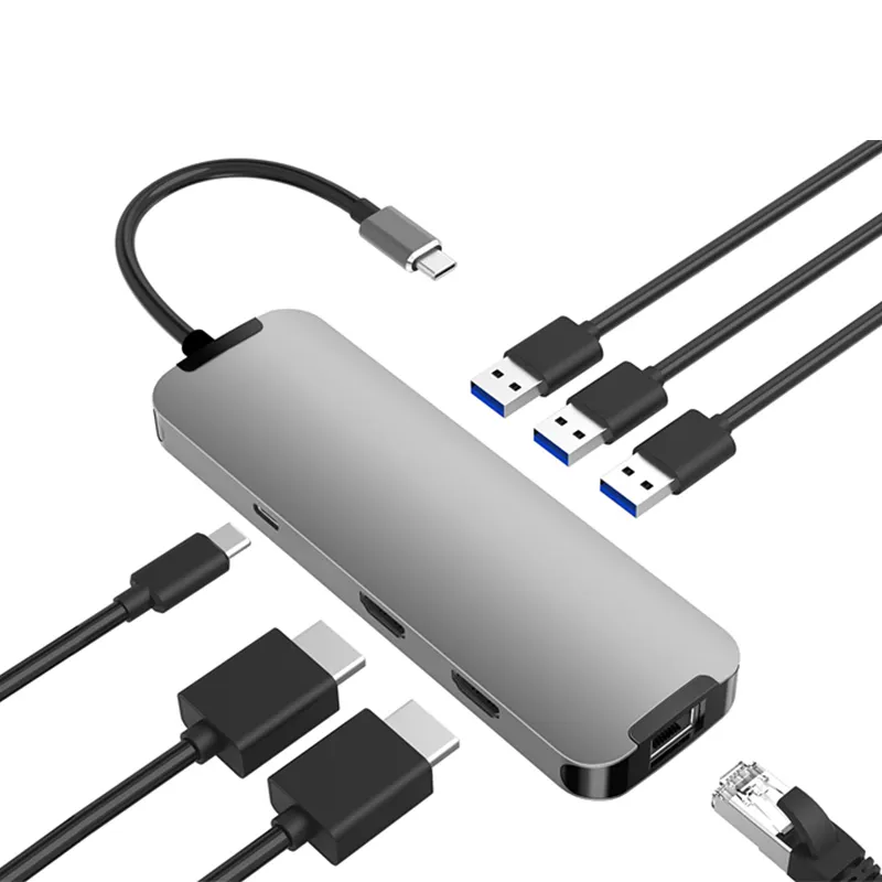 사용자 정의 Oem Odm Usb 유형 c 허브 유형 C 도킹 스테이션 Hd HDMI usb3.0 RJ45 pd 전원 배달 충전기 Usb-c Usb 어댑터