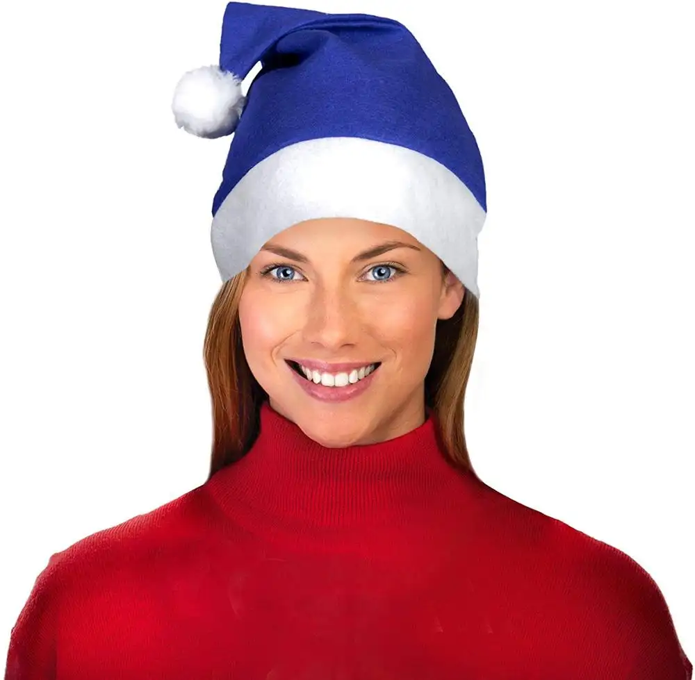 Cappelli di buon natale personalizzati in tessuto Non tessuto in feltro blu per adulti
