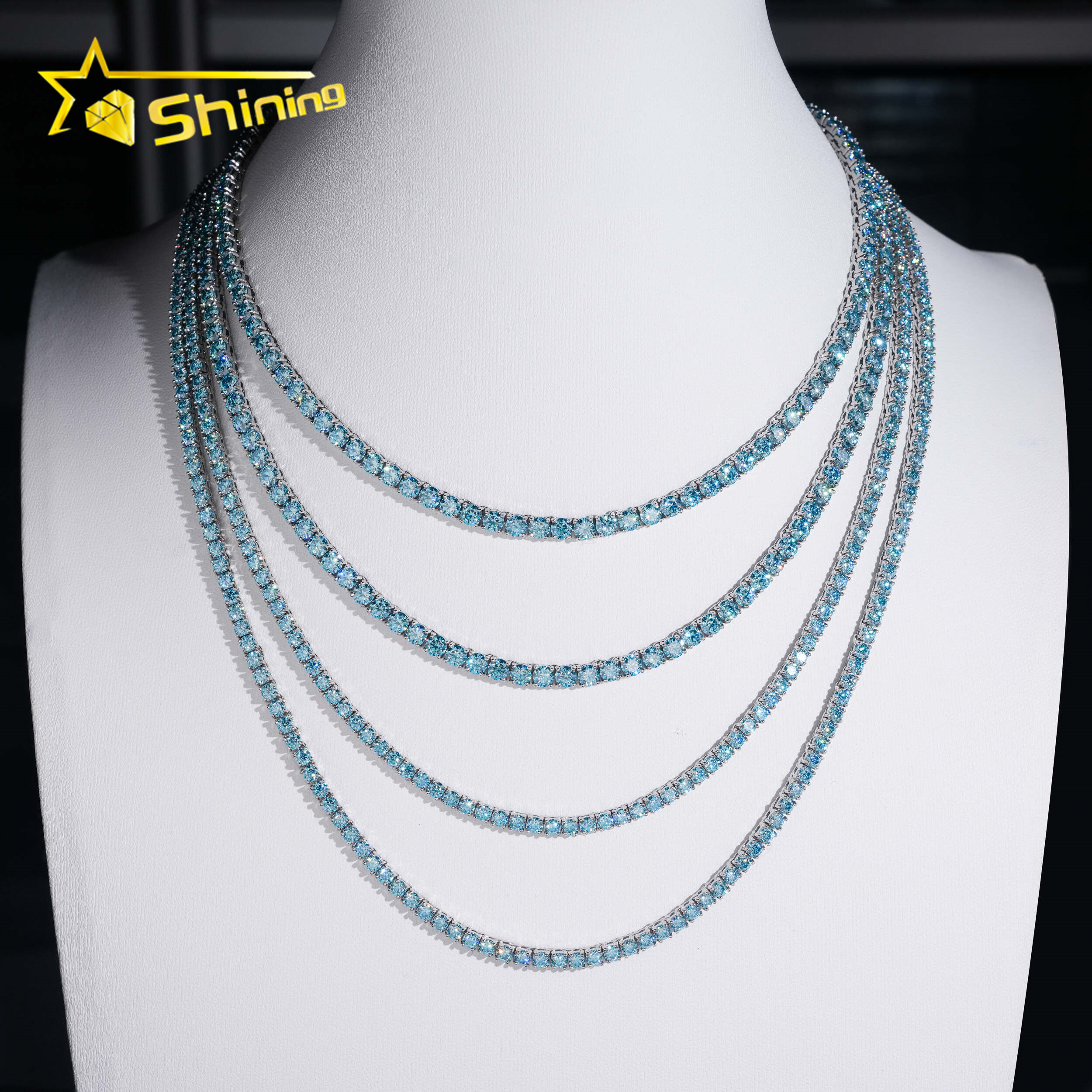 Argento con acquamarina Moissanite