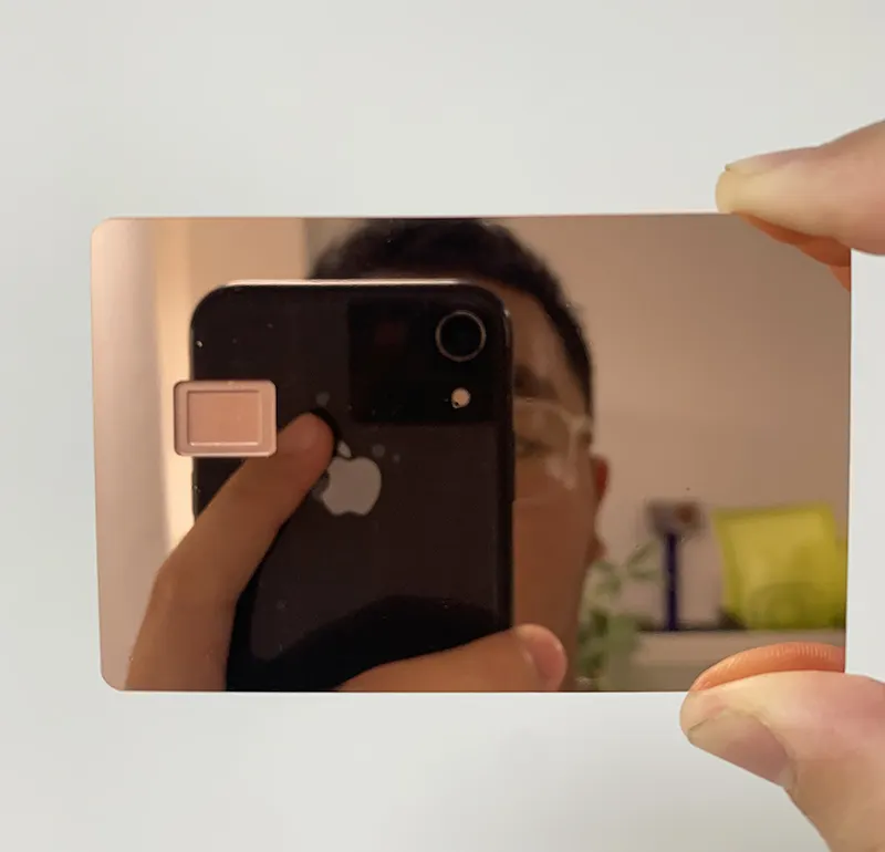 Carte de crédit en métal or rose pour gravure laser, miroir vierge, 0.8mm, bon prix