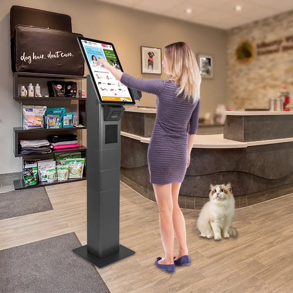 Biểu tượng tùy chỉnh 21.5 inch Floorstanding cảm ứng điện dung POS đứng không dùng tiền mặt thanh toán đa-ngôn ngữ đặt hàng kiosk