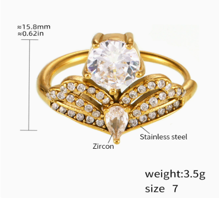 A974- Anillo de circonita blanca dorada