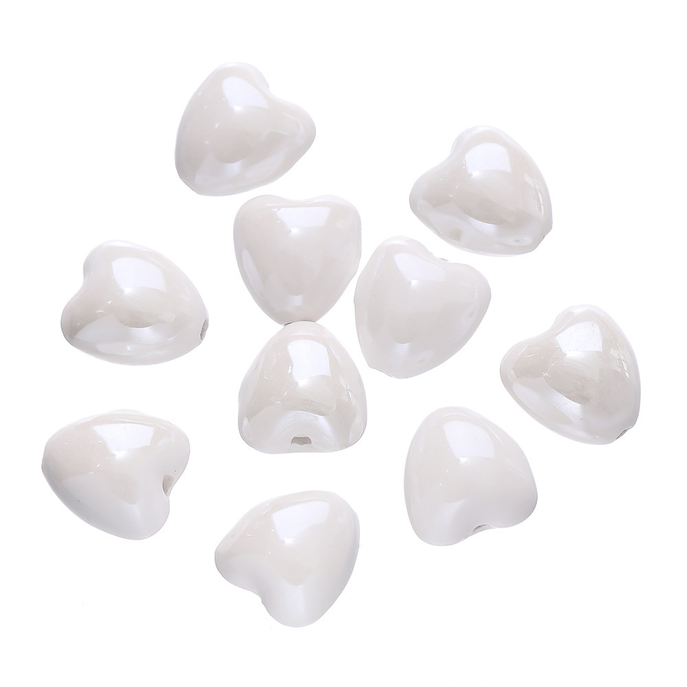 Cuentas de Corazón de Cerámica - Blanco