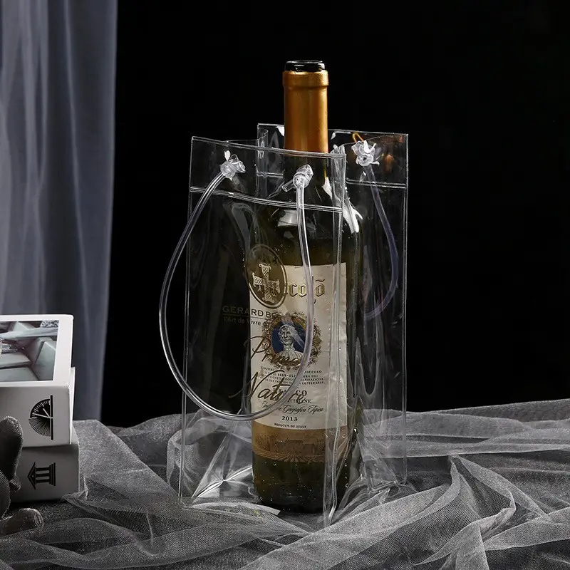 Sac de glace en PVC de vente chaude pour des bouteilles de vin sac isotherme avec Transparent personnalisé
