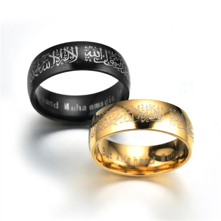 Anéis de algodão para homens e mulheres, anéis pretos/dourados para homens, joias árabe, deus, muhammad, quran, anel médio oriental
