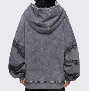 Y2k của phụ nữ rửa sạch dây kéo màu xám hoodie dây lưới trái tim Spider <span class=keywords><strong>Web</strong></span> in cá nhân phong cách đường phố áo - Product Image 2