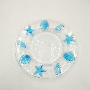 手工制作的玻璃晚餐充电器盘桌面玻璃海洋图案托盘晚餐盘 - Product Image 5