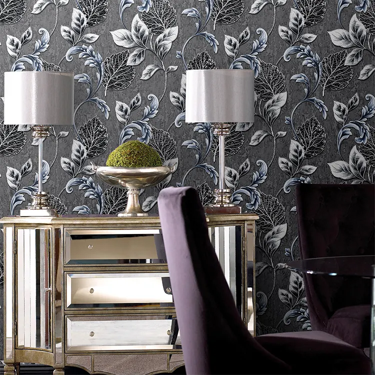 various postures leaves gold foil jagged edges leaves curvaceous peony leaves PVC wallpaper