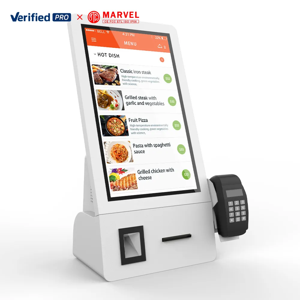 Menu électronique de restaurant Marvel de 21.5 pouces à grande chaîne Kiosque de commande libre-service sans pilote Logiciel de kiosques de commande