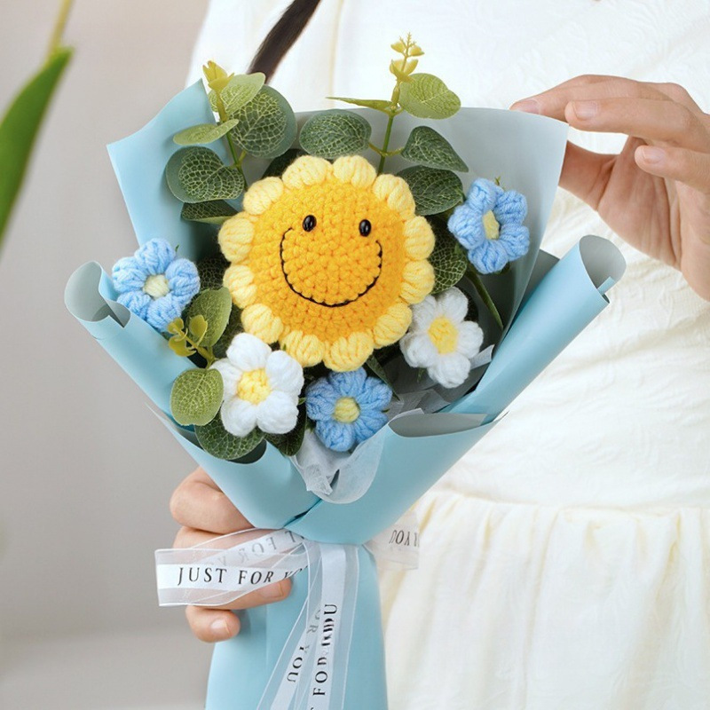 Mxh040-bouquet de tournesols souriants bleus
