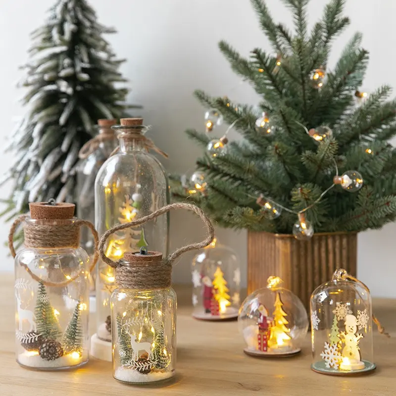 Decoración nórdica de Navidad para nieve, Decoración de mesa, regalo de Navidad, luz nocturna de cristal