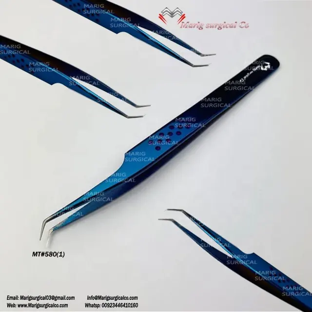 Nieuwe Ontwerp Roestvrij Staal Titanium Blauw Schuine Wimper Pincet Met Fijne Puntige Tips & Maatwerk Diensten
