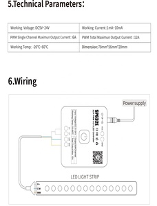 2CH <strong>PWM</strong> CCT LED <strong>Controller</strong> Blue-tooth APP Control for CCT Dual White Led Strips - Product Image 4