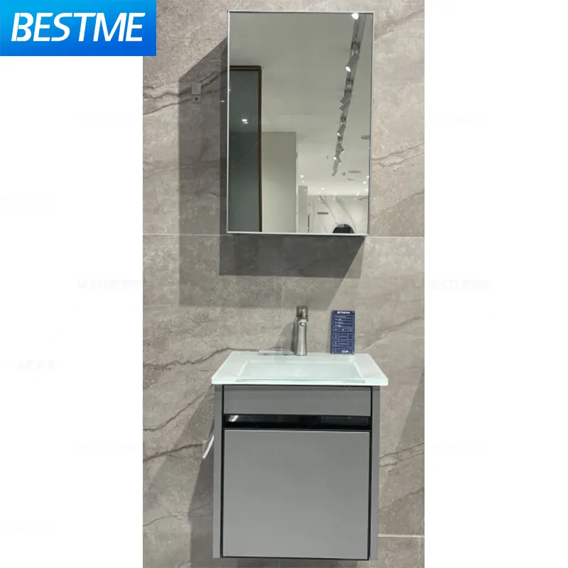 Évier flottant machine à laver meubles en verre luxe moderne mural éclairage maison armoire unité salle de bain vanité
