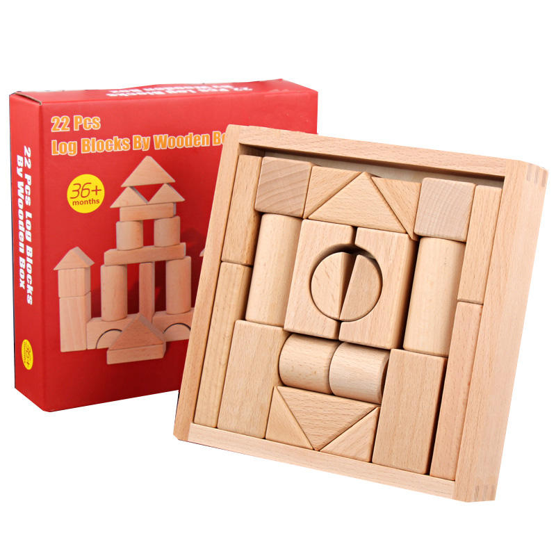 22 blocs de construction colorés en bois