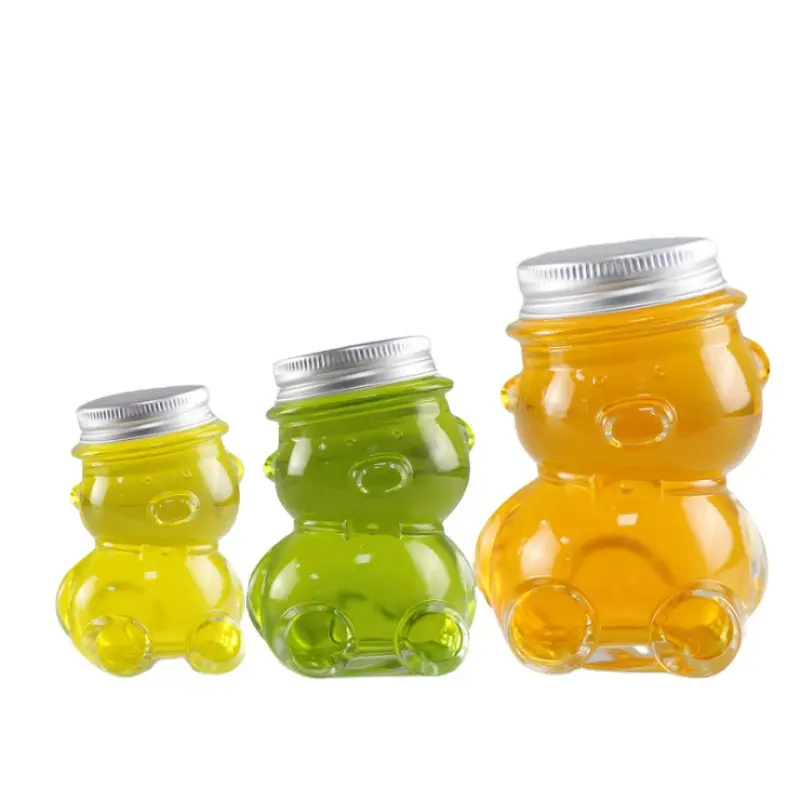 Prezzo all'ingrosso di vendita caldo disponibile di diverse dimensioni barattolo di vetro dell'orso di vetro vaso di miele orso barattoli di vetro a forma di orso