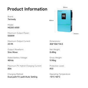 Terinedy Source Factory 3.6kw 5.5kw 6.2kw Amplia entrada PV BMS Inversor solar híbrido on /off Grid 3600W 5500W 6200W Soporte WIFI - Product Image 2
