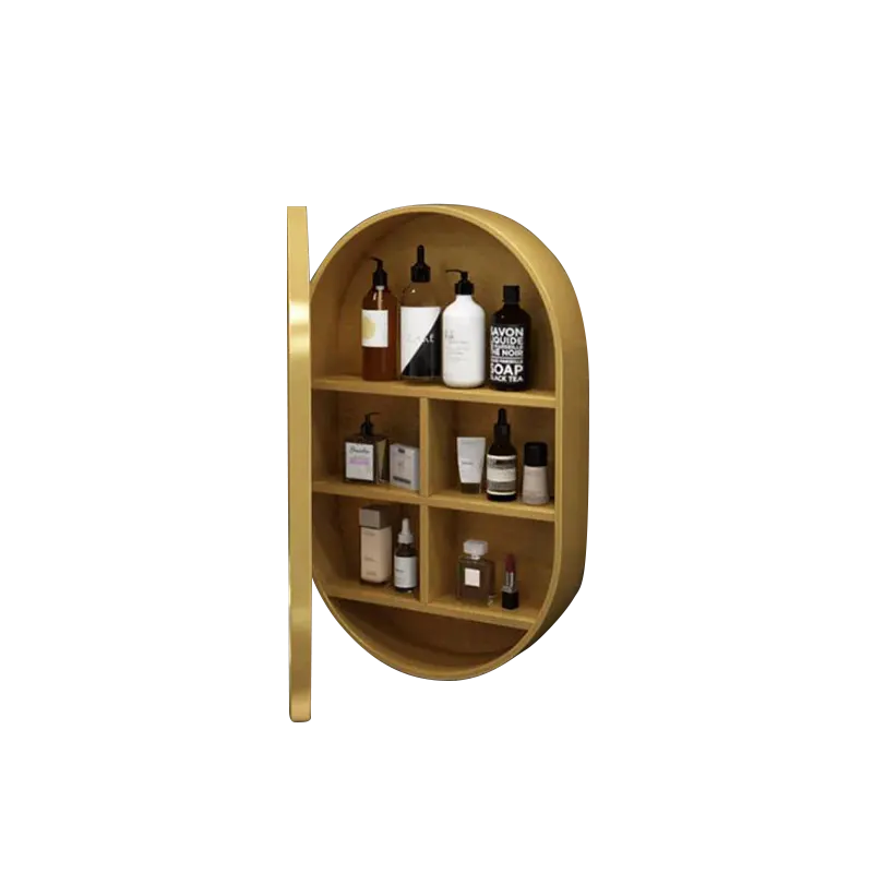 Armadietto per medicinali con specchio da bagno ovale in legno all'ingrosso della fabbrica armadietto multistrato con specchio luminoso a led