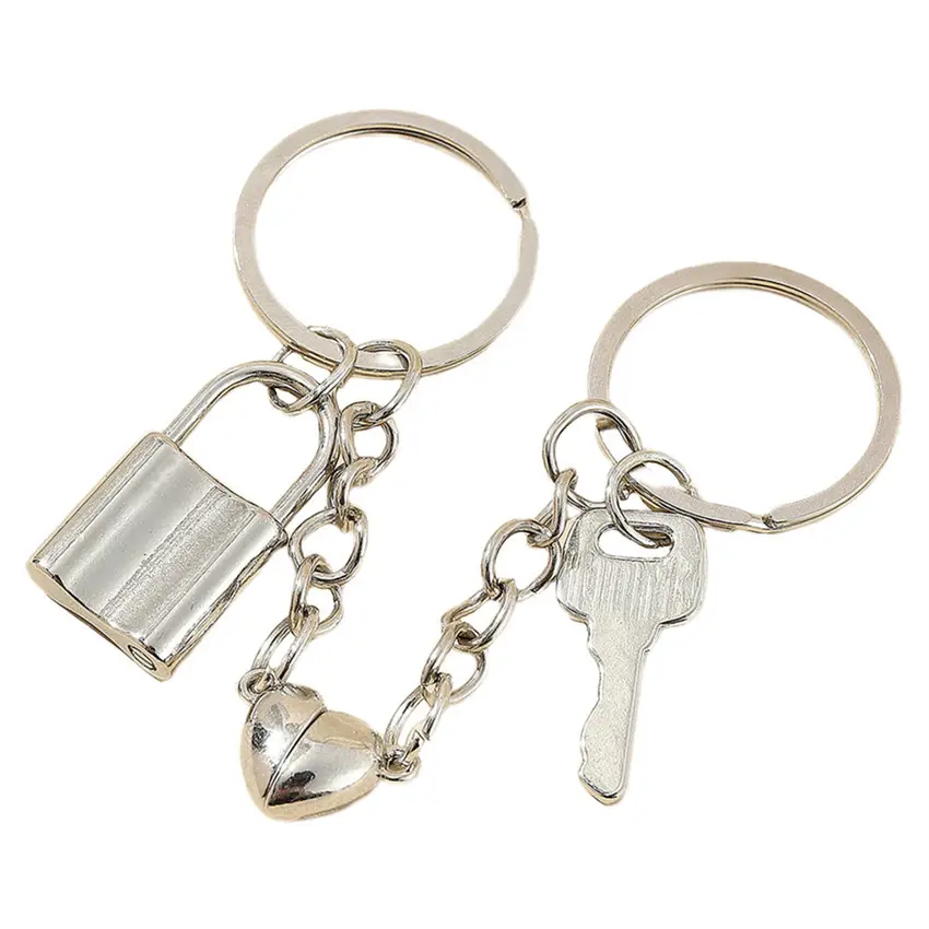 Couple porte-clés clé et serrure coeur porte-clés magnétique porte-clés pour Couple amoureux bijoux cadeaux