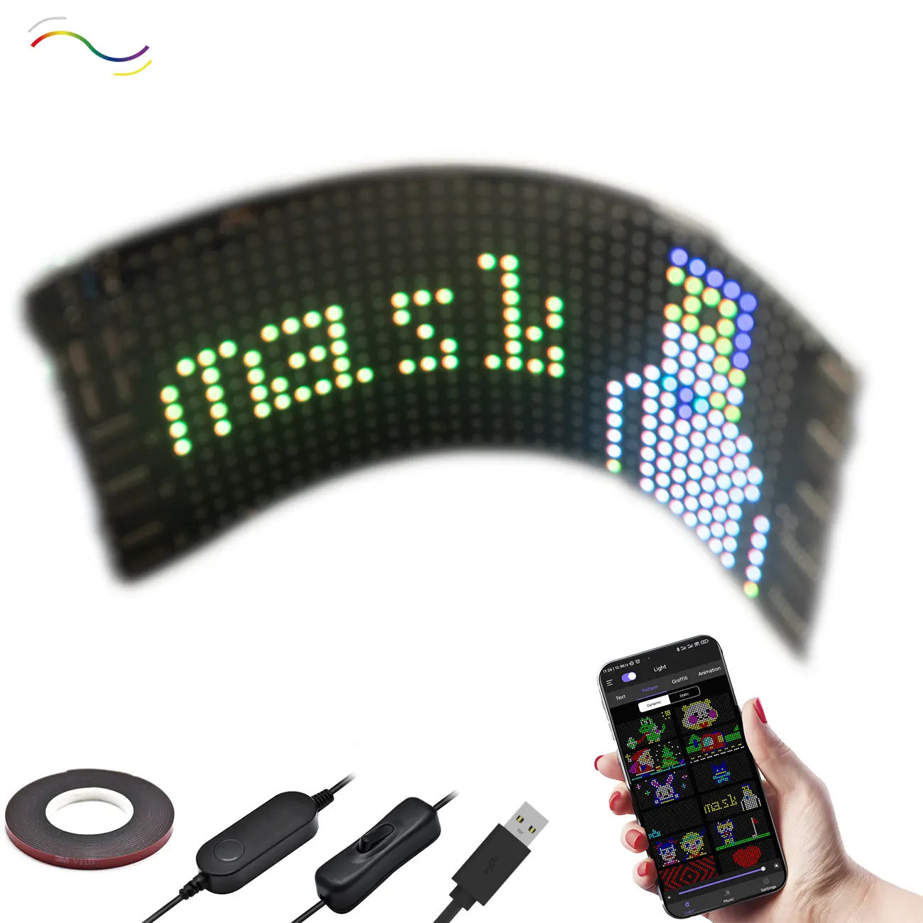 LED kontrol suara cerdas layar mobil untuk bebas genggam, papan tanda Led papan tanda mobil Led RGB fleksibel tampilan DIY