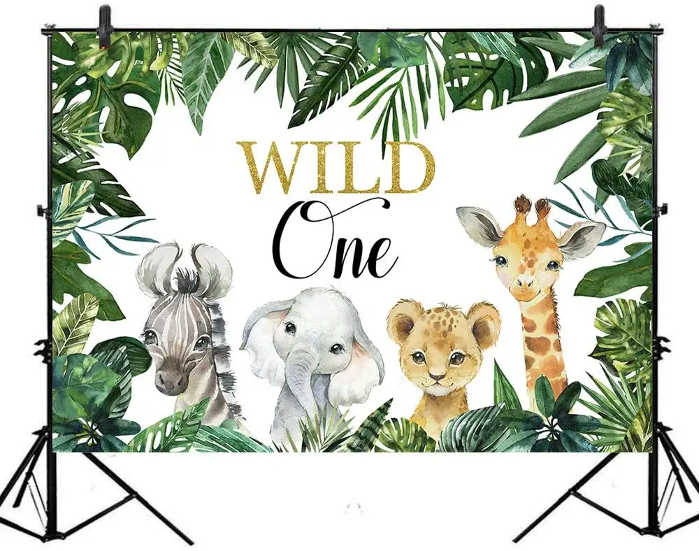 Backdrop de menino selva selvagem one, animais do safari, primeiro aniversário, foto de fundo vinil, 7x5ft, ouro, selvagem, um aniversário, bandeira backdrops