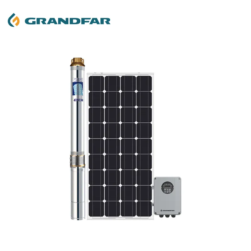 GRANDFAR Marca Personalización Deep Well Bldc DC Bomba sumergible solar 1hp 2hp 110V 4SSD para riego y agricultura