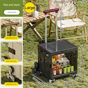 फोल्डेबल आउटडोर पिकनिक कैंटर ट्रोली ने किराने की खरीदारी के लिए सीढ़ी के साथ पेप प्लास्टिक फूड स्टोरेज गाड़ी - Product Image 6