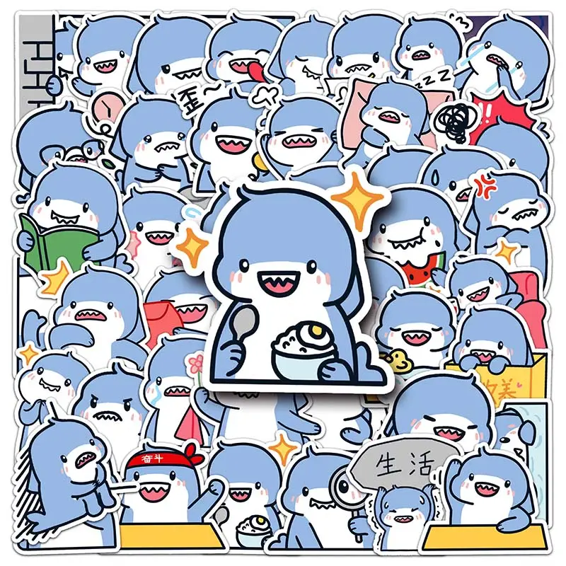 2023 New 50 PCS Factory Hot Sale Animal Cute Chubby Shark Cartoon Sticker For Laptop Suitcase Waterproof Decorative Label