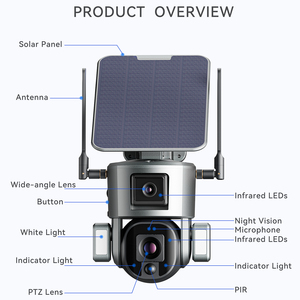 Cartão sim iluminação de rua com cctv, 4g, câmera de segurança 1080p totalmente colorida, visão noturna, mini externa, bateria de ptz, 4g