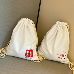 Mochila de lona de algodón natural liso ecológico reciclada con logotipo personalizado - Product Image 3