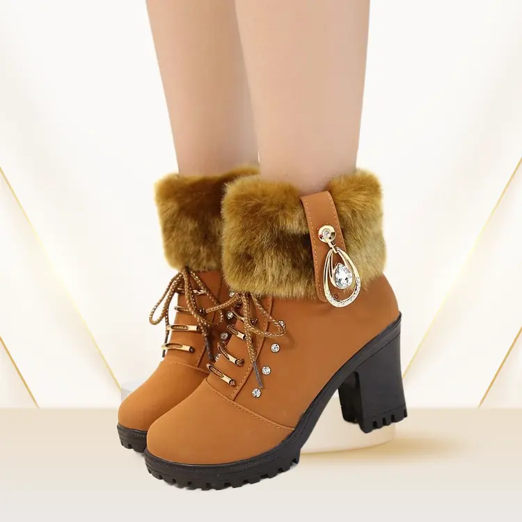 Nouvelle mode chaussures pour femmes talons hauts bottes de neige chaud hiver boucle bottes de neige femmes chaussures pour femmes