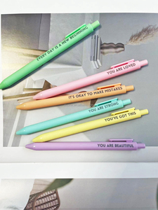 12PCS pastel motivational inspirational khuyến khích <span class=keywords><strong>Pen</strong></span> Set có thể thu vào hạnh phúc tích cực bút mực đen cao su hoàn thành bút bi - Product Image 4
