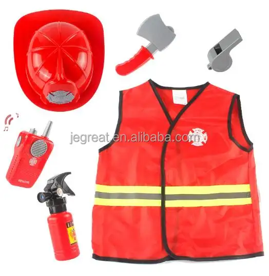 Costume da gioco di ruolo per bambini Dress Up Set Pretend Fire Fighter Outfit con gilet cappello estintore