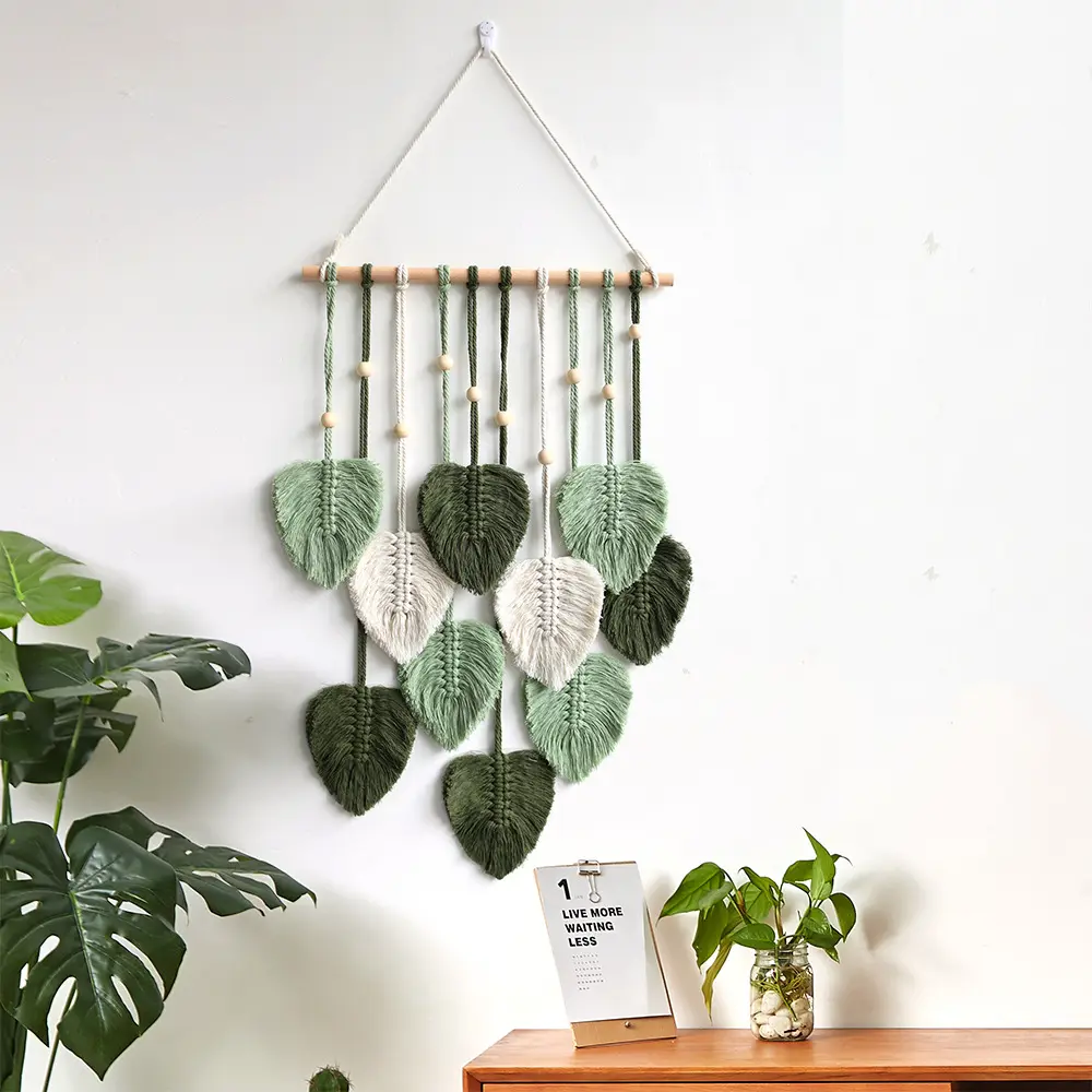 Nouveau créatif Boho feuilles vertes macramé tenture murale décor macramé feuille pour la décoration intérieure