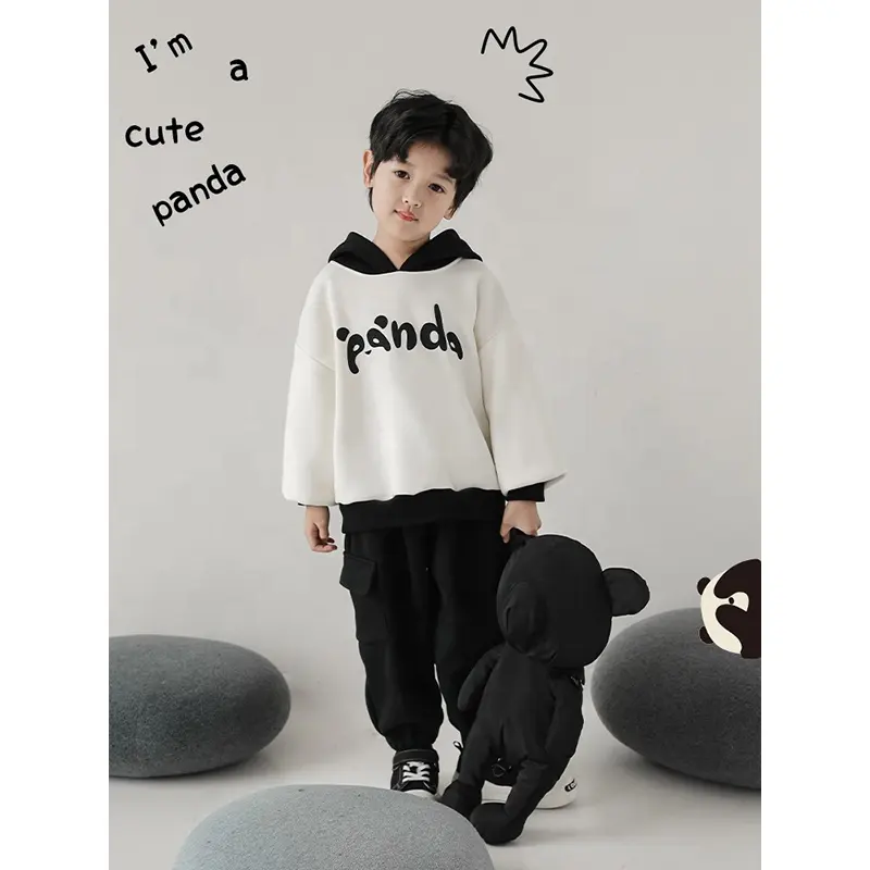Custom di alta qualità manica lunga ragazzo bambini felpa con cappuccio vestiti all'ingrosso per bambini oversize Panda felpa con cappuccio animale