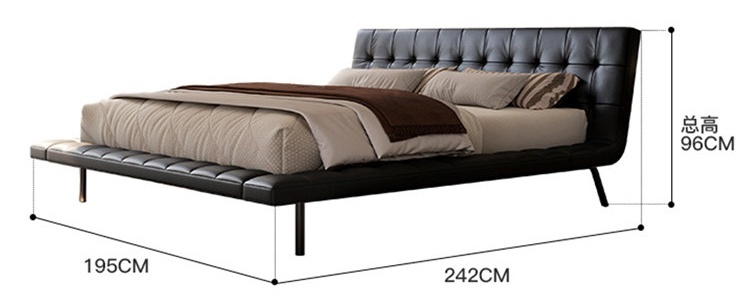 Solo Estructura de Cama de 1.5*2m, Cuero Genuino Completo