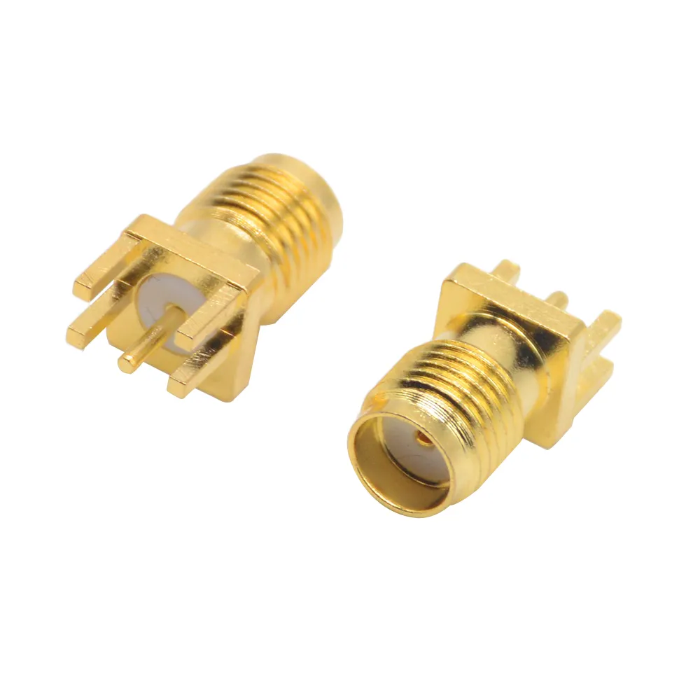 Conector coaxial hembra RF SMA recto dorado para montaje DIP PCB