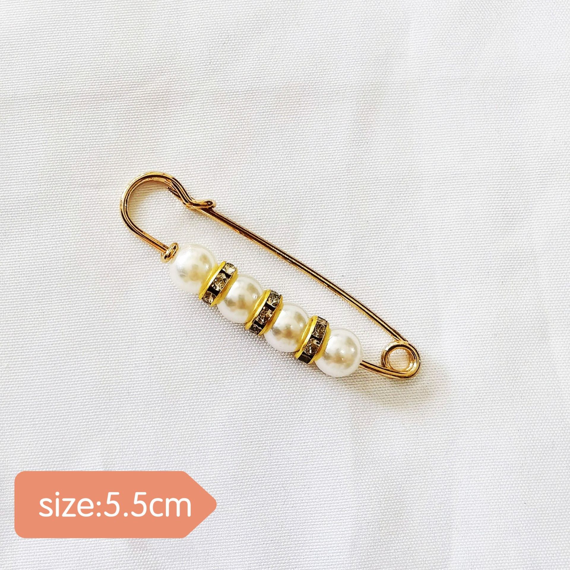 Pin 3#four white beads gold needle 5.5cm