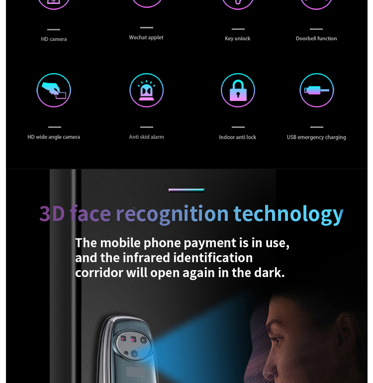 High-value face recognition intelligent door lock with multiple unlocking methods fingerprint applet password key digital lock