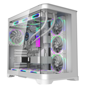 Tam kule masaüstü dairesel ark panoramik temperli cam pc muhafaza cpu kabine atx soğutma oyun bilgisayarı vaka - Product Image 2