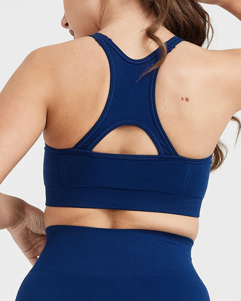 High Neck Straps Bra Blue