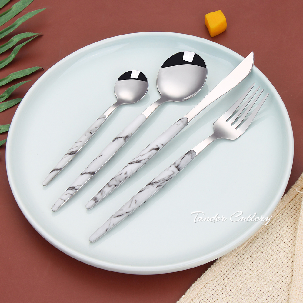 TD-6205 White Marbling Plastic Handle Set