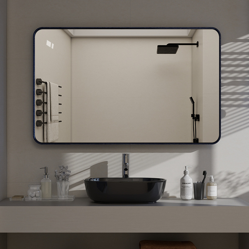 Miroir carré à cadre noir (peut être accroché horizontalement)