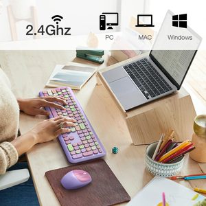 Colorful Full Size Wireless <strong>Keyboard</strong> and Mouse Combowith Number Pad Silent Cute Mouse 2.4GHz Dropout-Free Connection <strong>Keyboard</strong> - Product Image 2